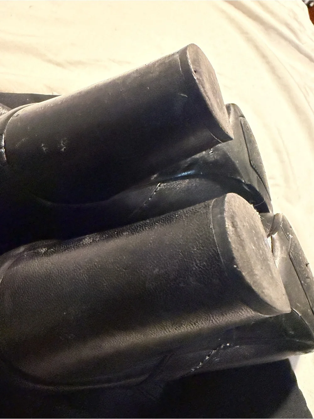 CHANEL Black Leather Knee-High Boots with Block Heel